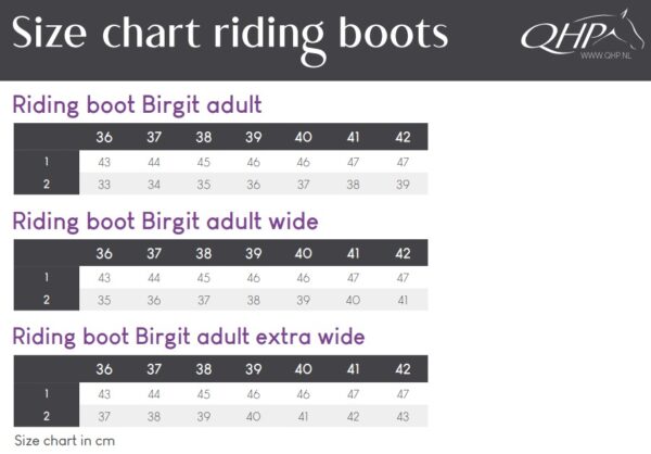Tableau mesures Bottes Birgit QHP Adulte